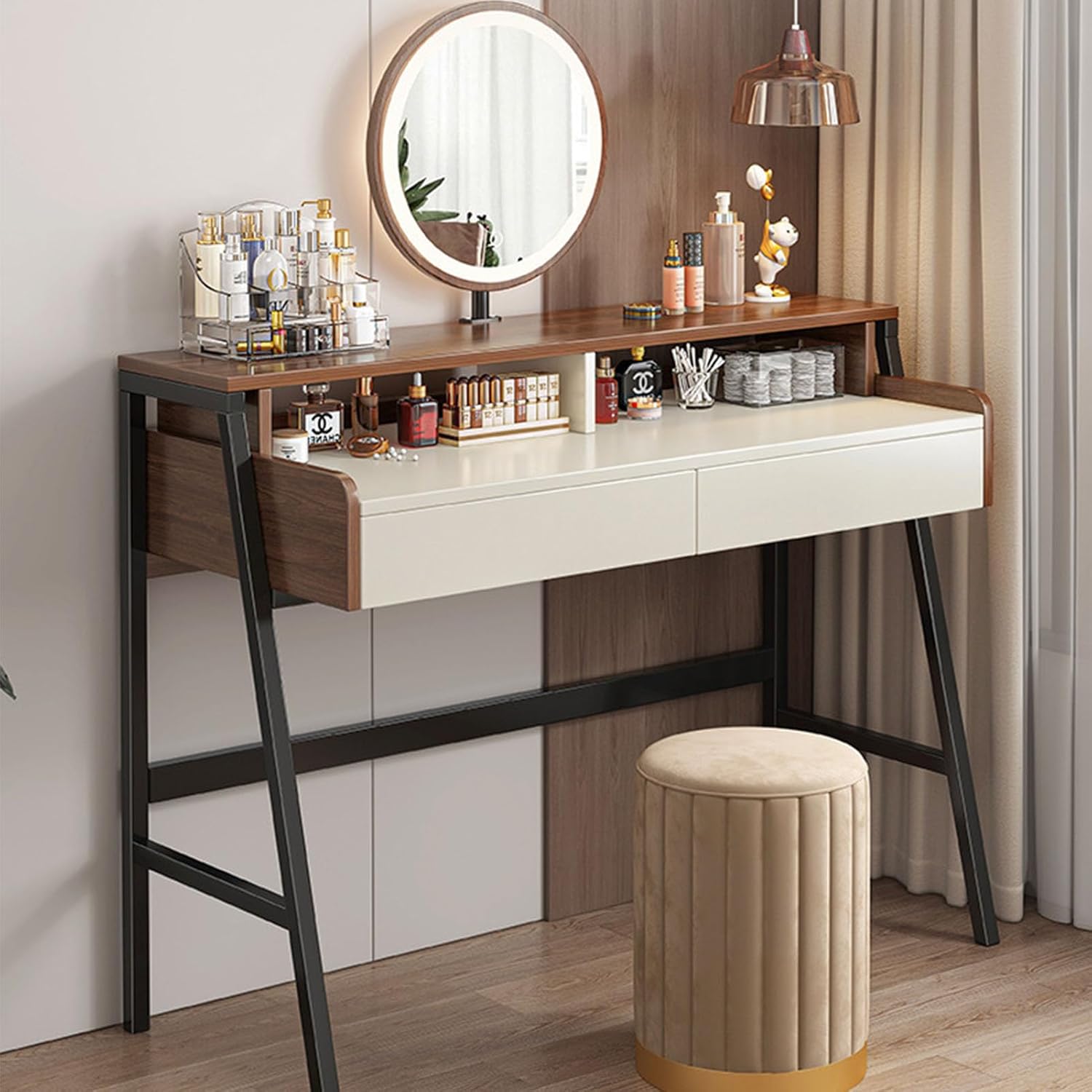 Solid Wood Vanity Set with Dimmable Lighted Mirror and 2 Drawers S803