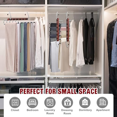 2 Pack Wooden Pants Hangers Space Saving, Pre-Assembled, Mahogany F610