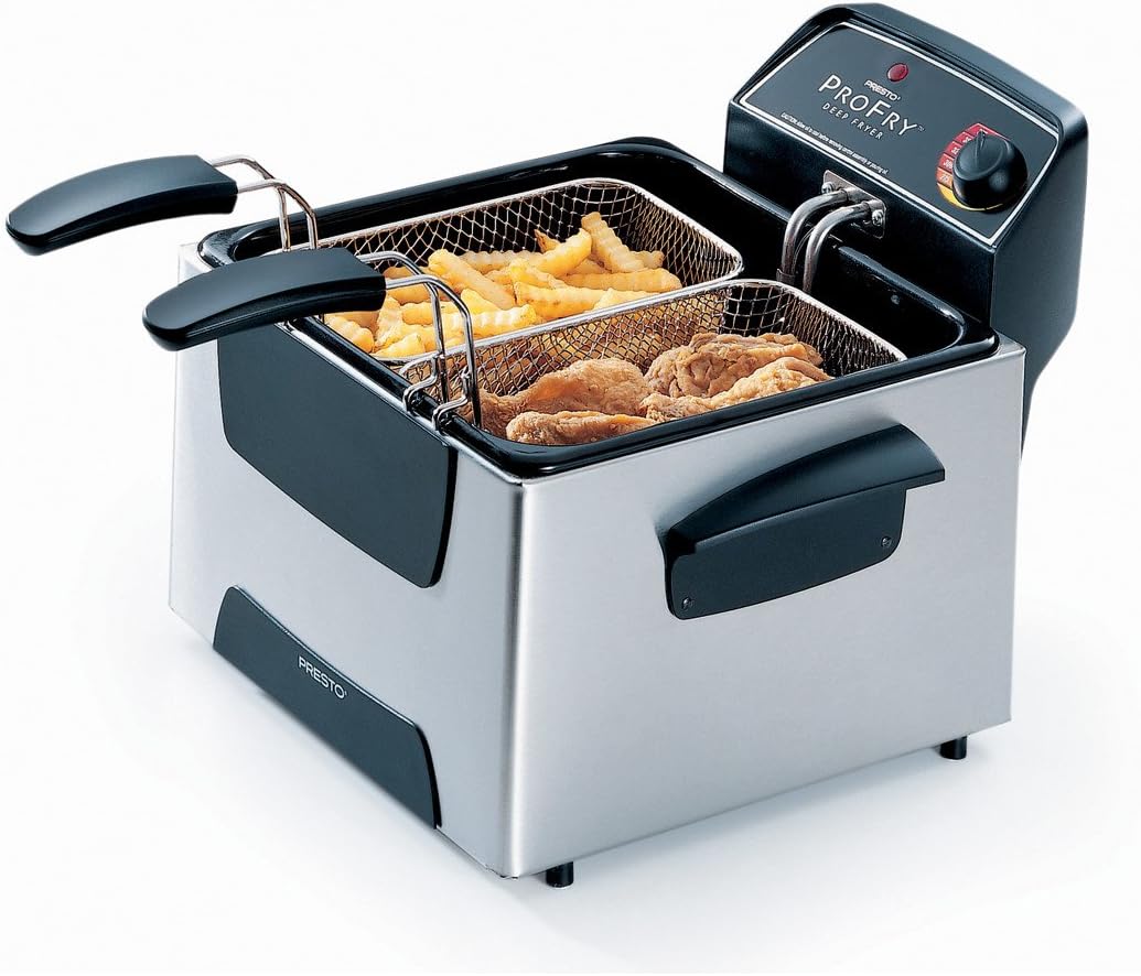 Presto 1800W 12-Cup Dual ProFry Immersion Element Deep Fryer, Stainless Steel P1573