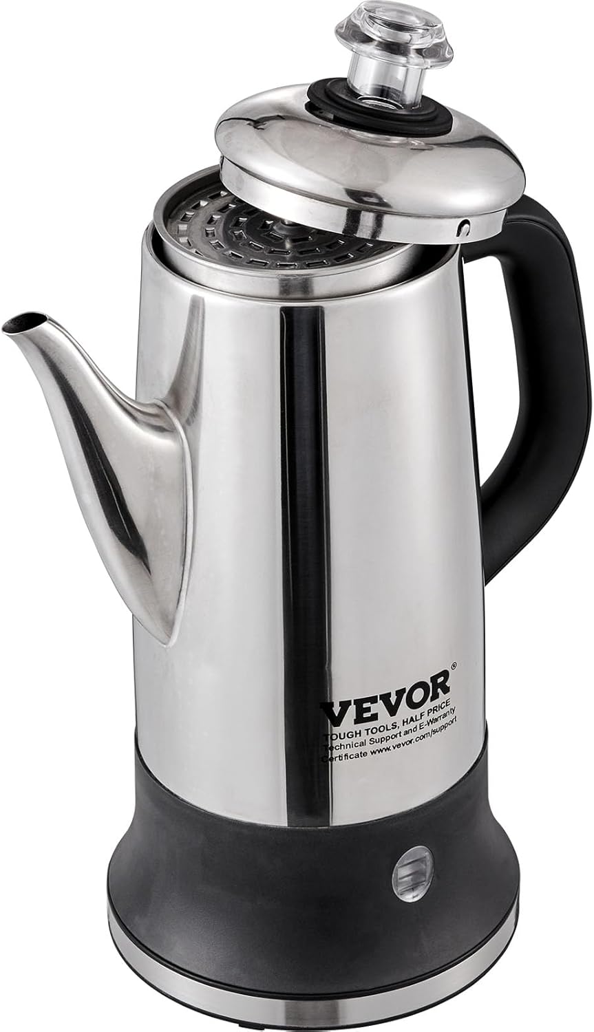 VEVOR Electric Percolator Coffee Pot 12-Cup, 304 Stainless Steel, 1000W V655614