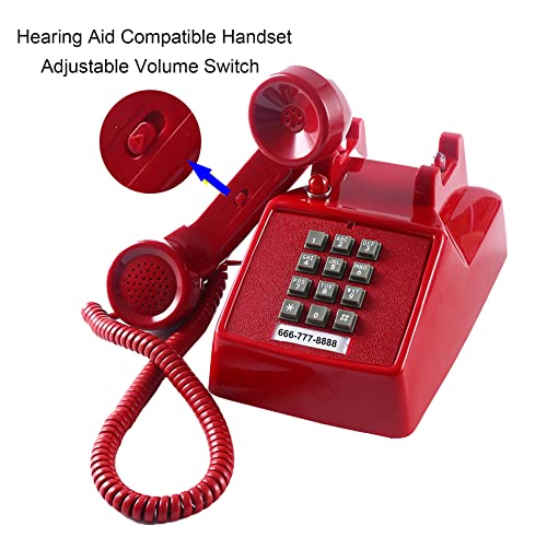 Traditional Red Landline Phone Retro Corded Desk Telephone L439