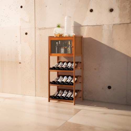 Farmhouse Corner Wine Storage Cabinet with 4-Tier Rack R7577