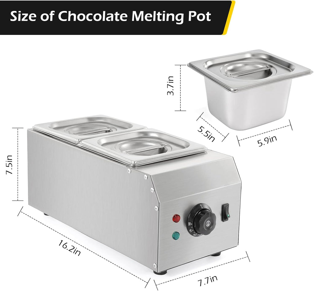 Dyna-Living 2-Tank Chocolate Melting Machine 1000W Electric Chocolate Melter with Temperature Control O82140
