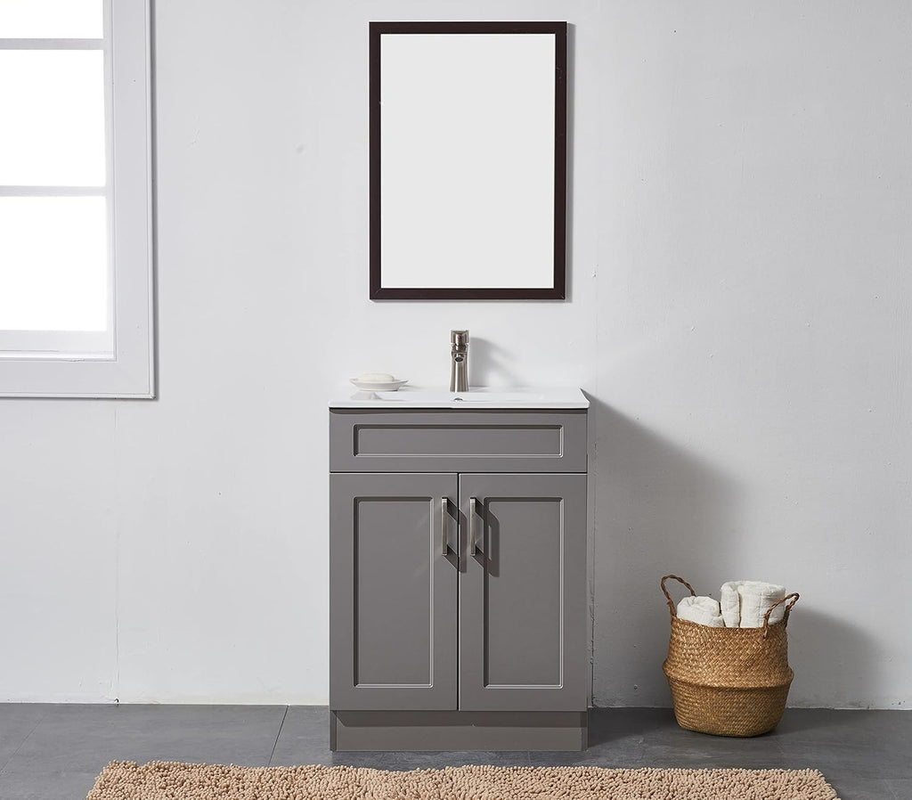 24 Inch Bathroom Vanity with Sink, Gray Cabinet and White Ceramic Basin O59220