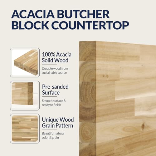 Acacia Butcher Block Table Top 4ft L x 30in, Unfinished Solid Wood R92287