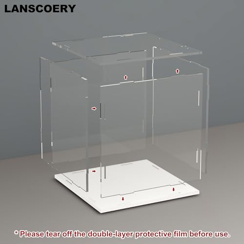 LANSCOERY Acrylic Display Case for Collectibles, Dustproof Seamless Design, 15.7x15.7x15.7in C38517