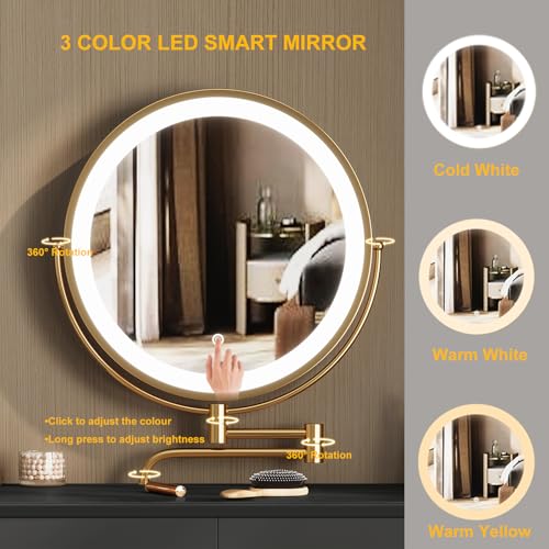 Vanity Desk Set with 360° Rotating Mirror and Lights, 2 Drawers, Stool - 31.5in Black V740779