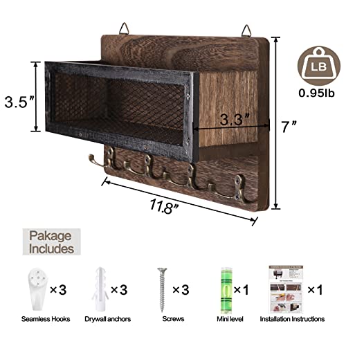 ADIIL Wooden Wall Key Rack with 4 Double Key Hooks and Shelf, Grey G34956