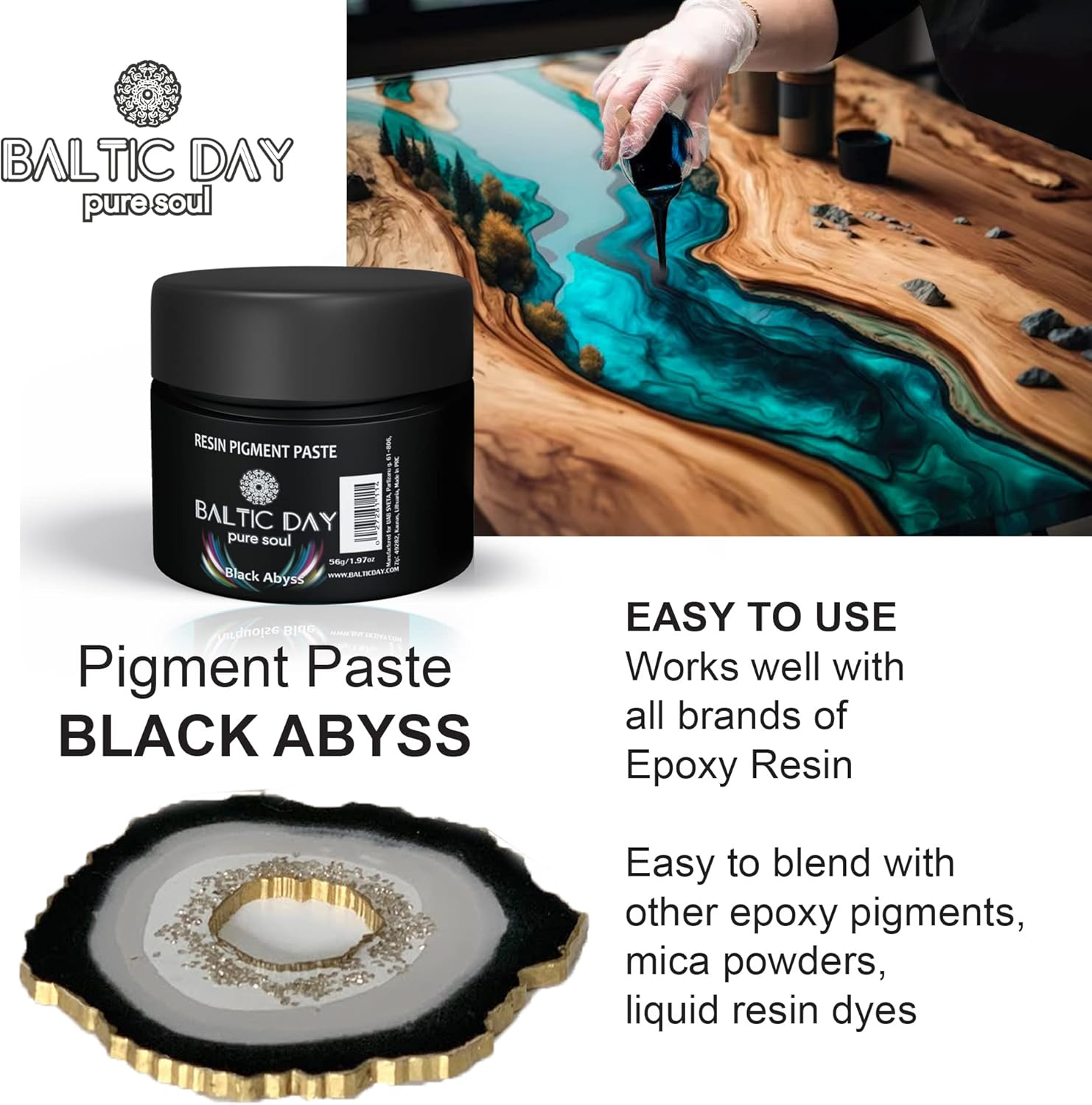 Black Abyss Black Pigment Paste for Epoxy Resin, 2oz Jar G4913