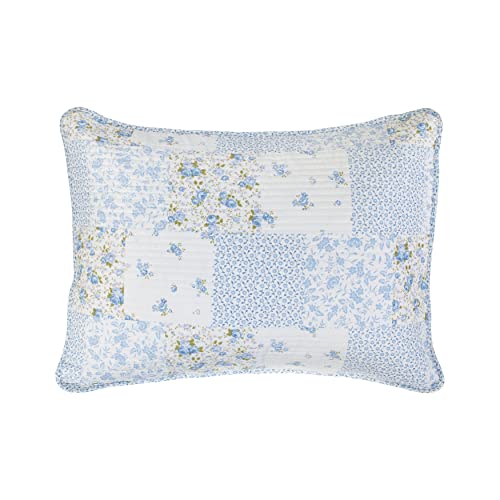Laura Ashley King Cotton Reversible Quilt Set with Shams, Kenna Blue V86923