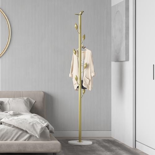 Metal Coat Rack Freestanding Coat Tree with 6 Hooks, Marble Base, Black J719