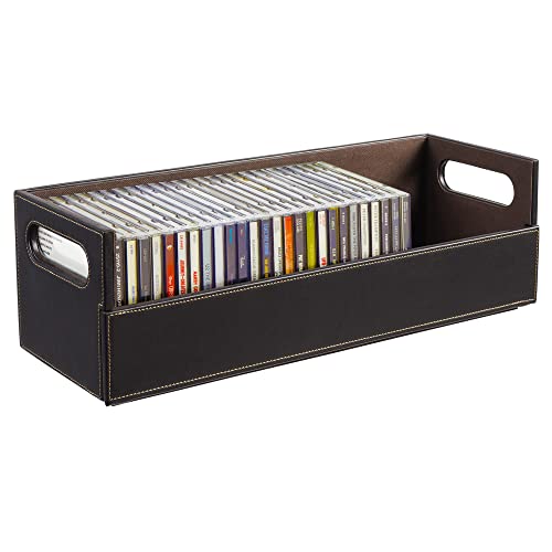 Stock Your Home CD Storage Box, Organizer Shelf for Movie Cases, DVDs, Cassette Tape Display Stand, Disc Holder Can Store Up to 40 CDs, Faux Leather (Black)