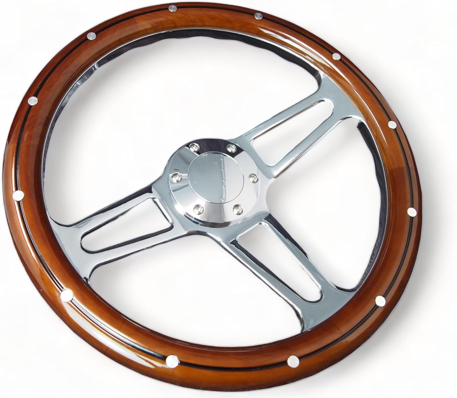 Classic Nostalgia 14" Wood Grain Steering Wheel - 350mm, 3-Spoke Z9604