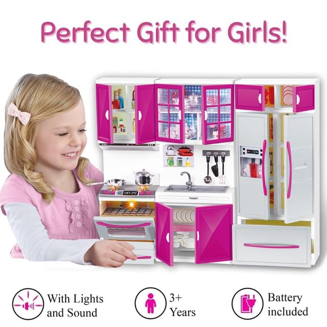 Doll Kitchen Playset for Kids, 4-in-1 with Lights & Sounds M552