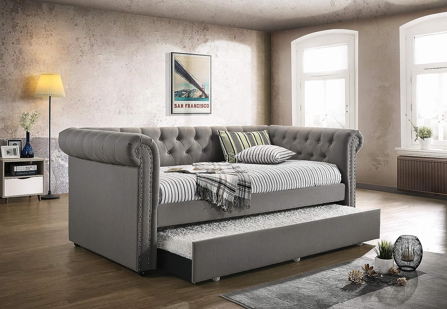 Coaster Furniture Kepner Twin Upholstered Daybed with Trundle Gray Y333