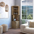 71 Inch Tall Corner Bar Unit Wine Cabinet with Storage for Home Bar, Living Room, Kitchen, Aged Oak
