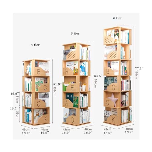 Rotating Wooden Bookshelf 360° Storage Display Rack for Living Room Q2146