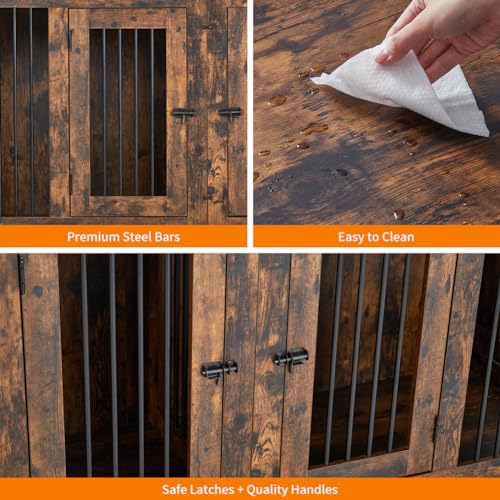 Wooden Double Dog Crate Furniture with Divider for 2 Rooms S291