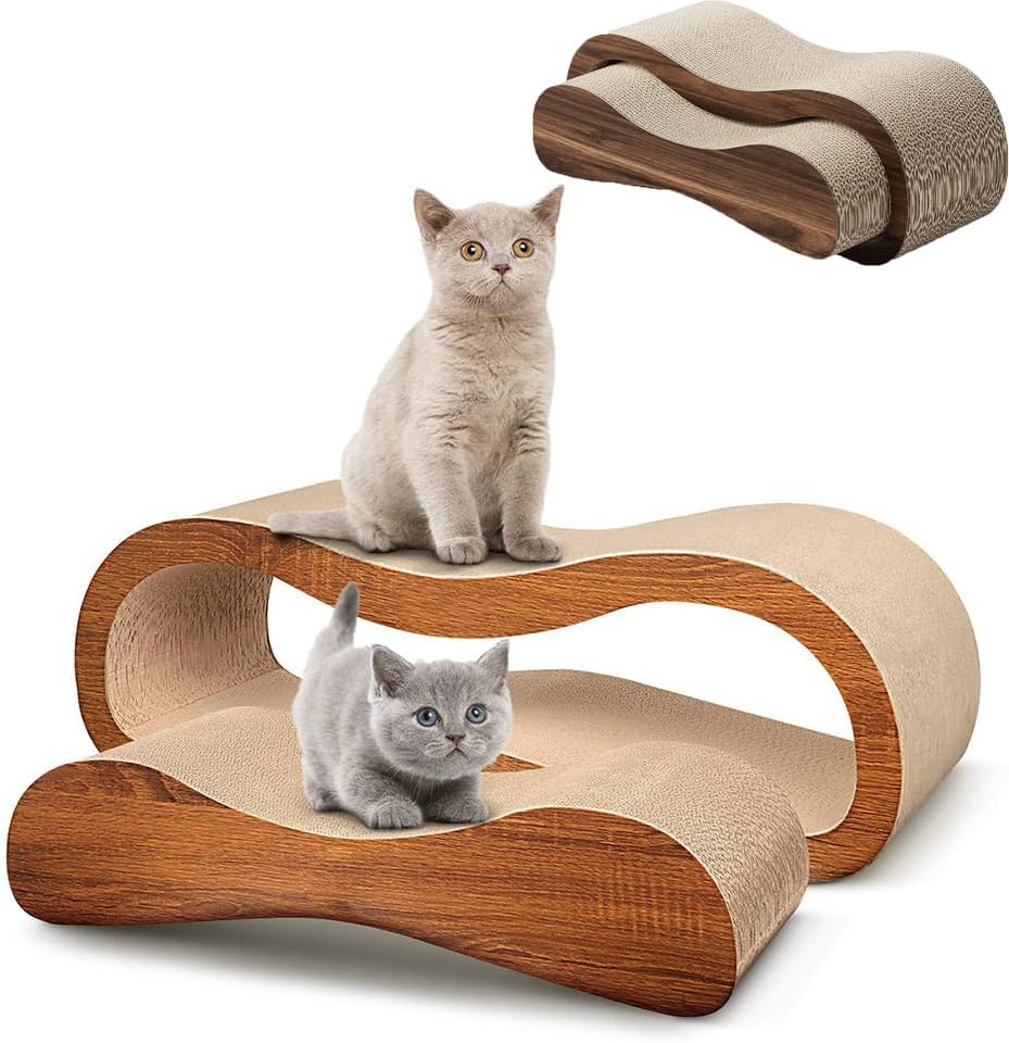 2 in 1 Cat Scratcher Cardboard Lounge Bed Cat Scratching Post Durable Board Pads Prevents Furniture Damage Cat Beds for Indoor Cats Infinity Shape