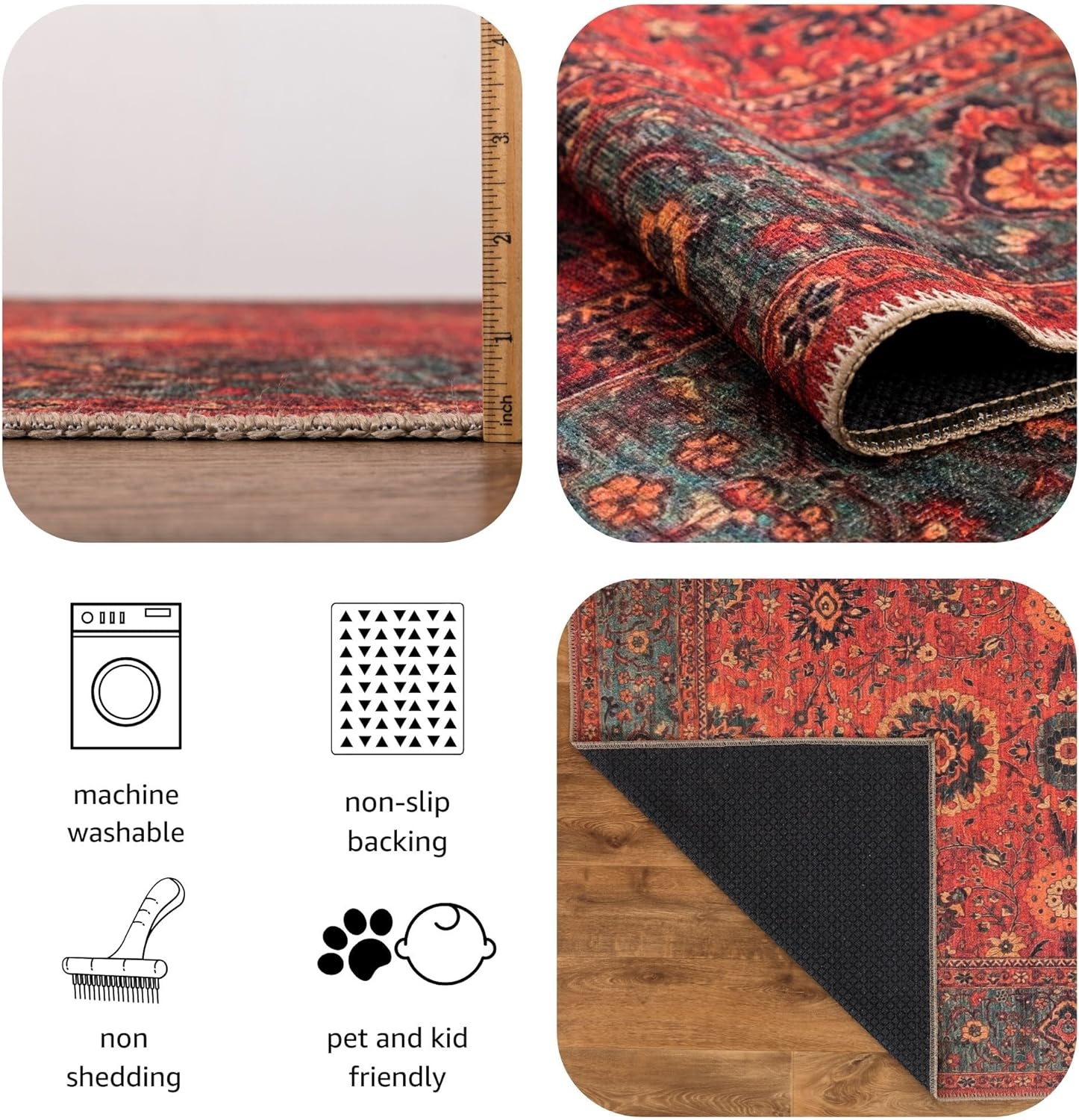 Keen Home Design Machine Washable Area Rug with Non-slip Backing, Vintage Moroccan, 5' x 7' M36954