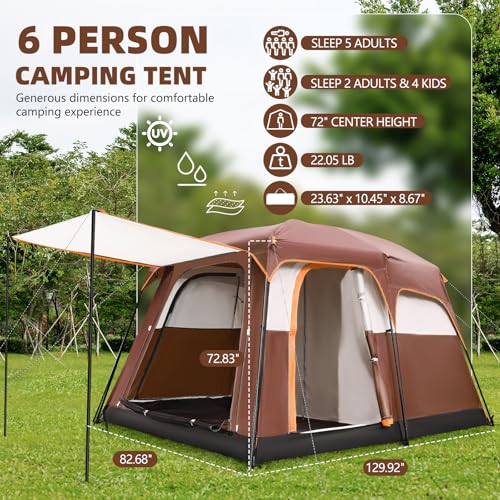 6 Person Pop-Up Camping Tent Waterproof Windproof with Carry Bag T8809
