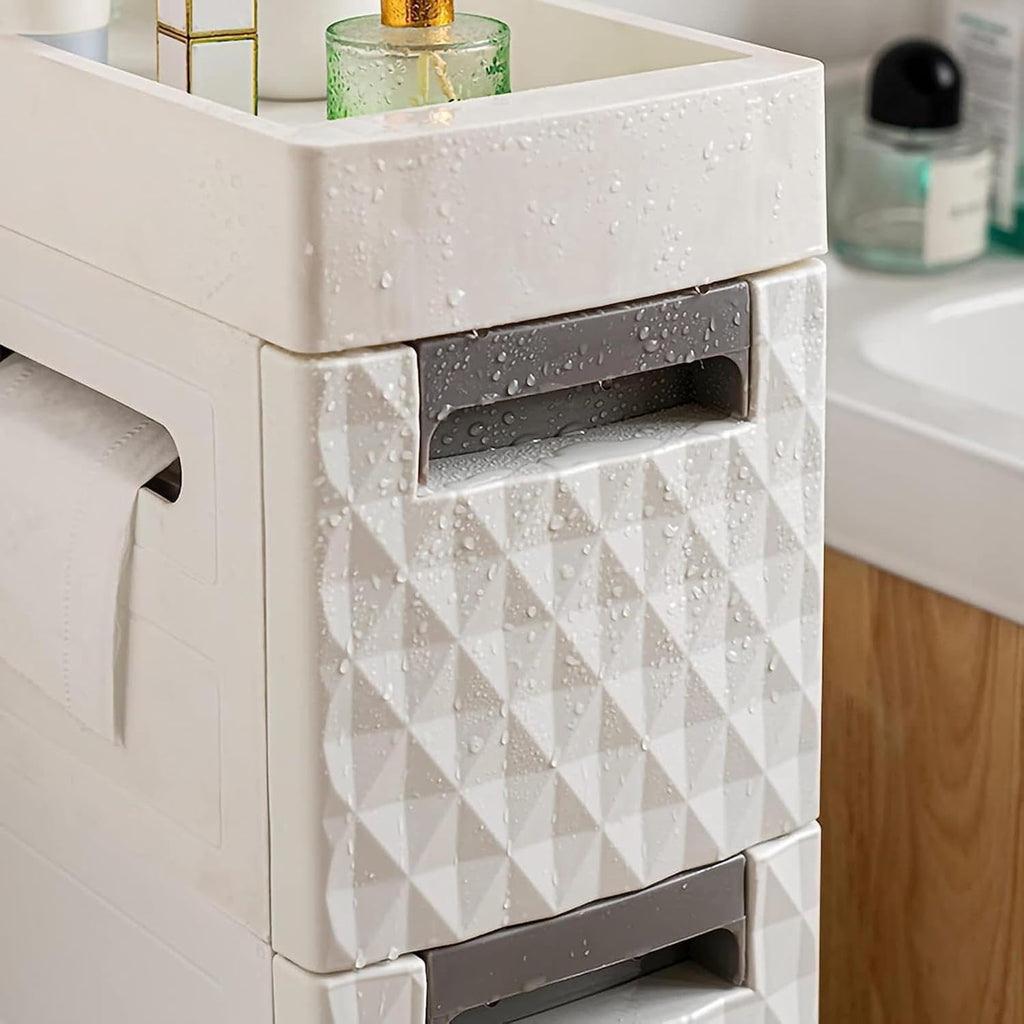 Small Bathroom Storage Cabinet with Moveable Drawers and Wheels Y637