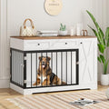 Dog Crate Furniture Kennel with Double Doors Wooden Pet House with 2 Drawers and Storage Cabinet, Indoor Dog Cage Farmhouse Modern Side End Table for Small Medium Dogs, White