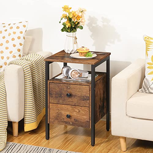 HOOBRO Nightstand, End Table with 2 Drawers and Storage Shelves, Rustic Brown and Black Y607661