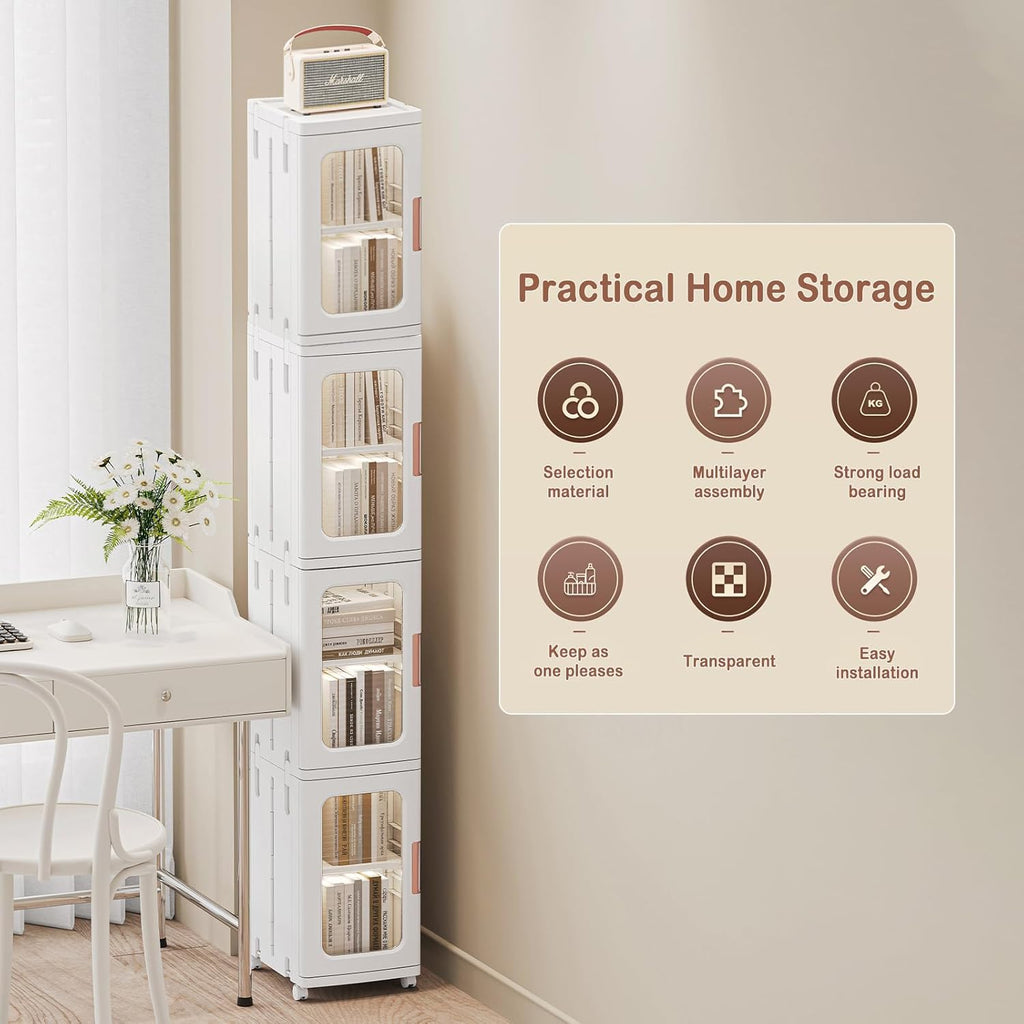 65" Narrow Tall Plastic Storage Cabinet with Shelves and Wheels F7739