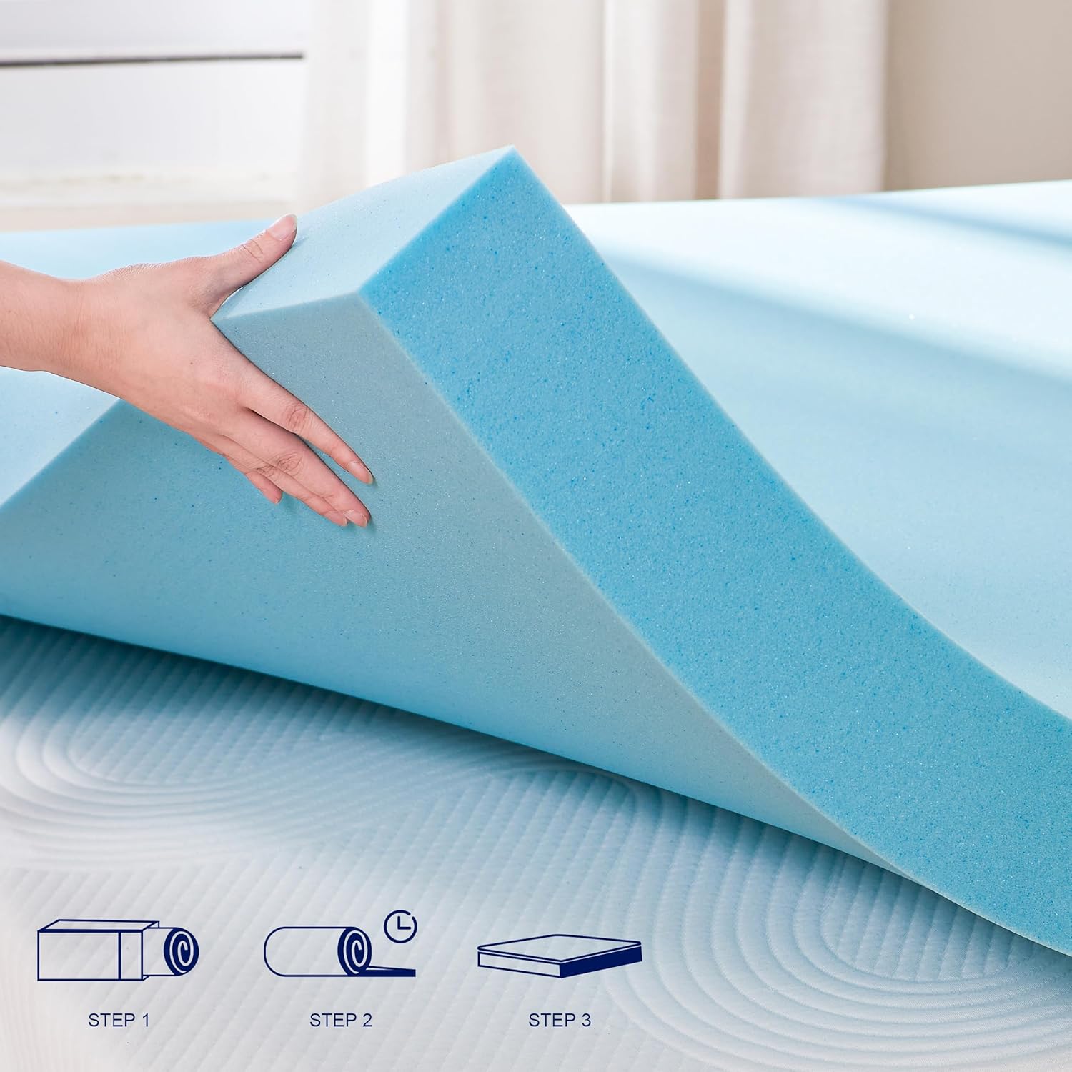 Subrtex Mattress Topper 2 Inch Gel-Infused Memory Foam King Size with Removable Washable Cover I343248