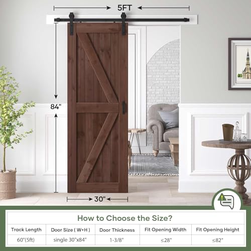 36x84 inch Sliding Barn Wood Door Slab with Hardware Kit, Coffee V5074
