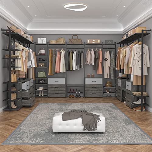 Aheaplus Wall Mounted Garment Rack with 6-Drawers, Grey Oak+Black H594
