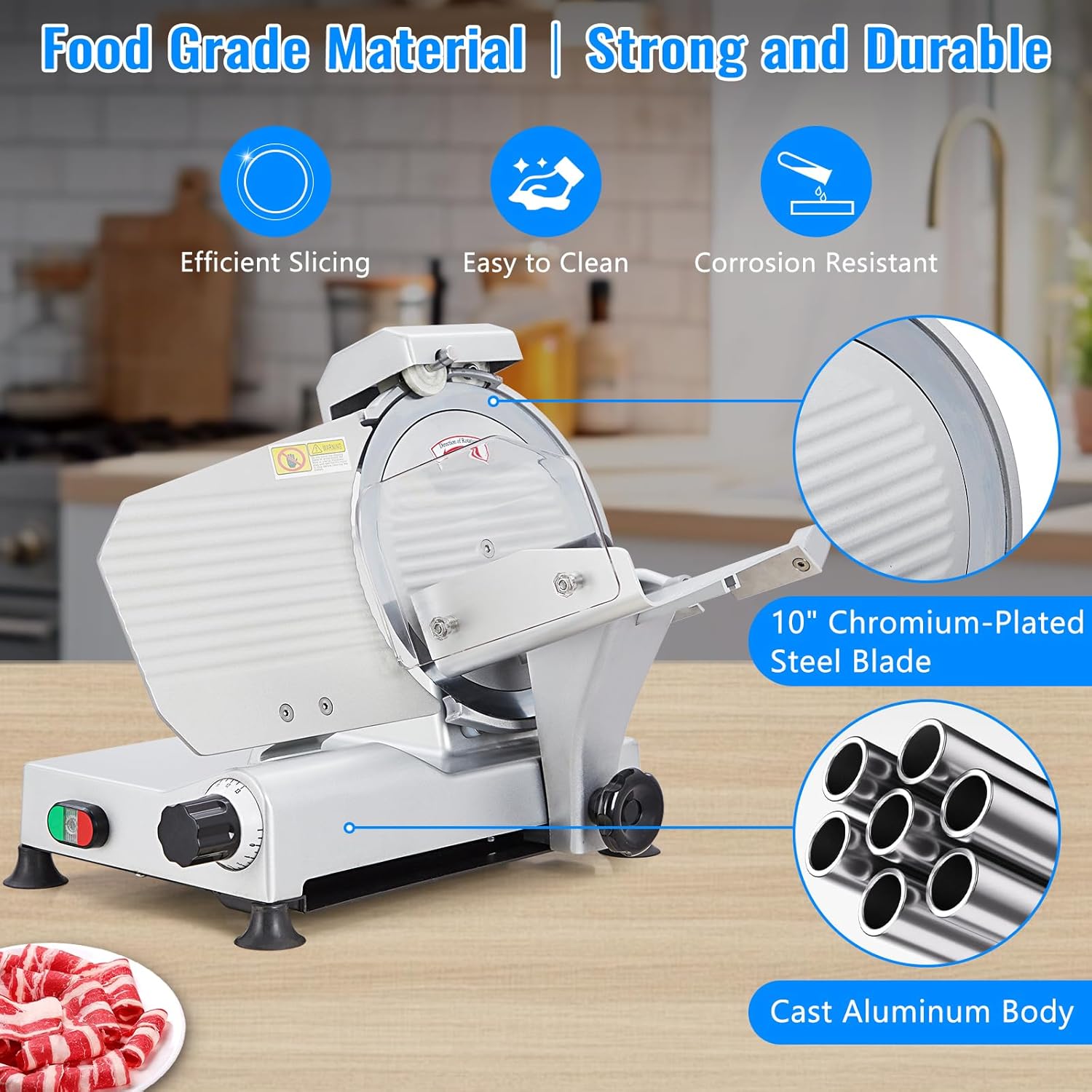 Electric Meat Slicer with 10" Stainless Steel Blade, Adjustable Thickness I2920