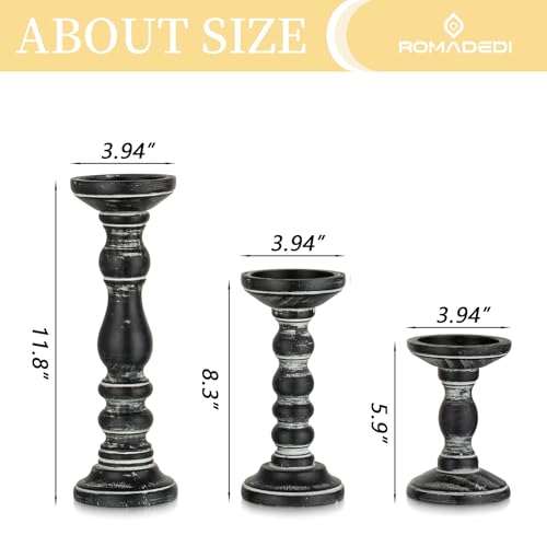 Romadedi Wood Candle Holders for Pillar Candles, Set of 3, Rustic Farmhouse Decor, Dark Brown K640174