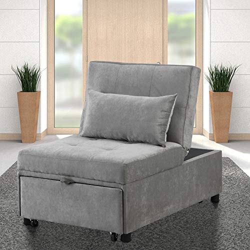 Faux Leather Convertible Sofa Bed with Pillow O26301