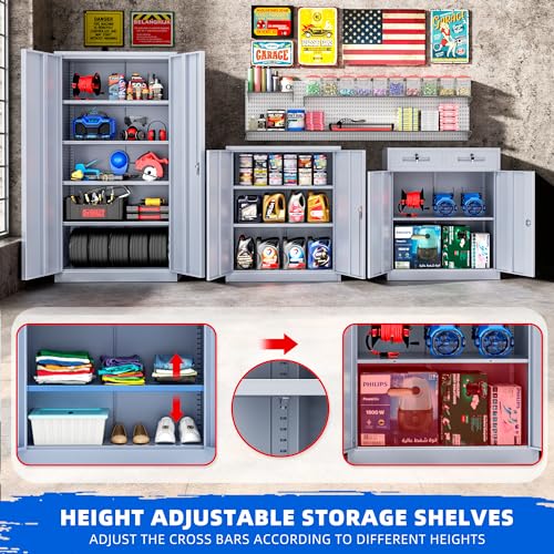 Pataku Metal Storage Cabinet with Doors and Shelves, 42" H, Black W15931