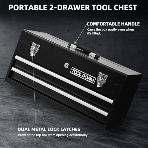 20.3" Metal Tool Box with Drawer, Steel, Lockable, Black K22053