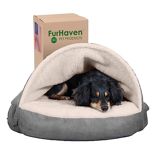 Furhaven 26" Round Cooling Gel Dog Bed for Medium/Small Dogs w/ Removable Washable Cover, For Dogs Up to 30 lbs - Sherpa & Suede Snuggery - Pink, 26-inch