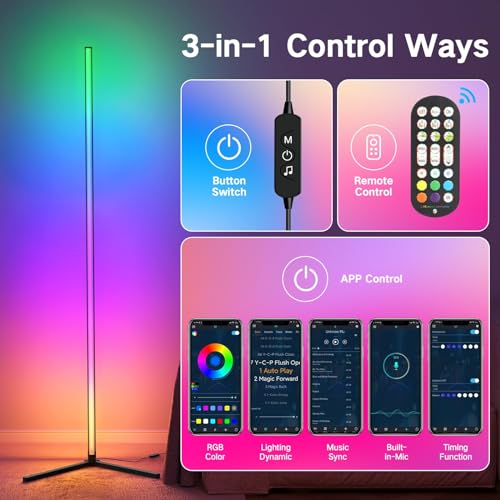 OUTON Smart LED Floor Lamp RGB, 2 Pack with App and Remote Control L6117