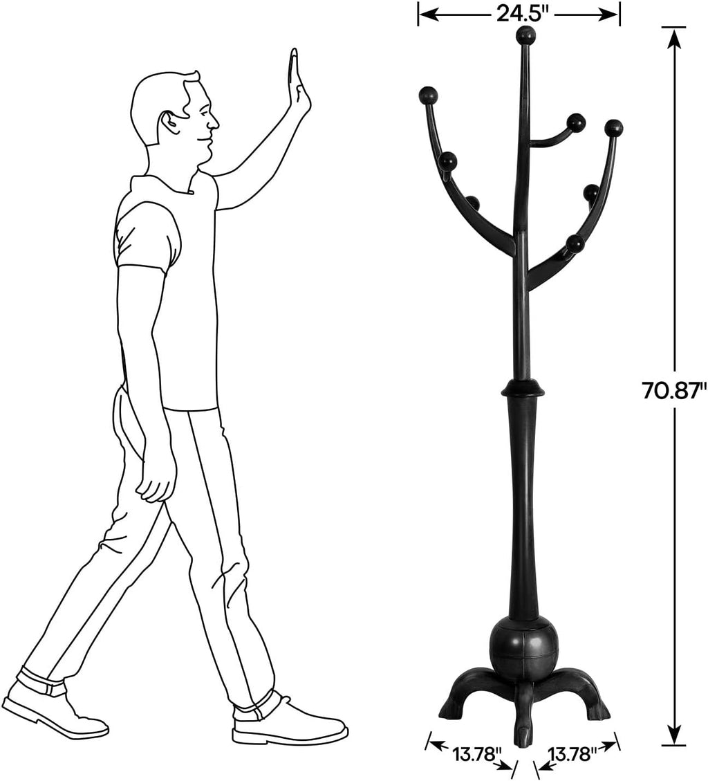 Heavy Duty Freestanding Wood Coat Rack with 8 Hooks, Black P4885