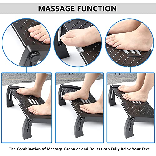 Adjustable Foot Rest for Under Desk, Ergonomic Foot Stool with Massage Rollers R2079