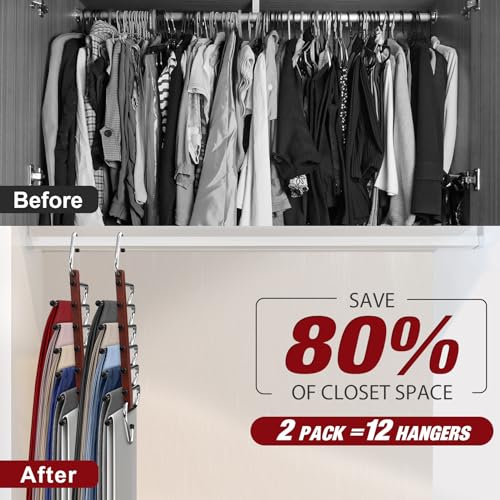 2 Pack Wooden Pants Hangers Space Saving, Pre-Assembled, Mahogany F610