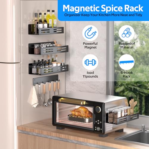 Magnetic Fridge Side Organizer with Spice Rack and 6 Hooks G7059