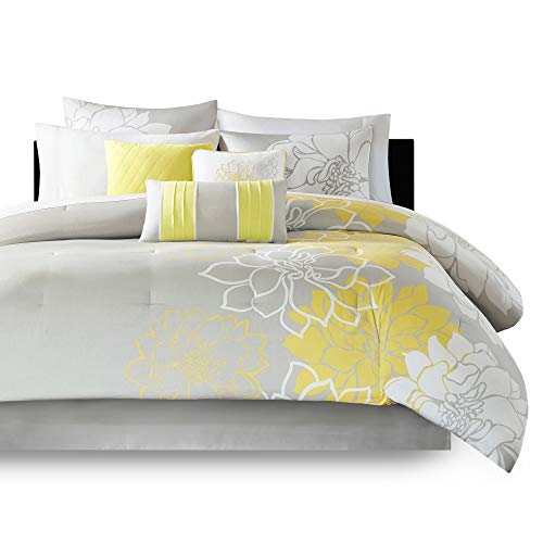 Madison Park Lola Sateen Cotton Comforter Set Cal King Grey/Aqua 7 Piece V589524