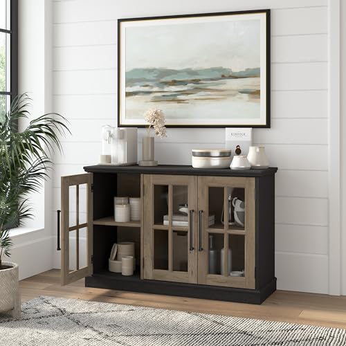 Bush Furniture Westbrook 46W Sideboard Cabinet with Glass Doors, White Ash D408000