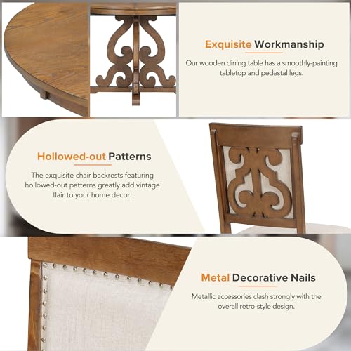 5-Piece Farmhouse Wood Dining Table Set with 4 Upholstered Chairs, Brown R402