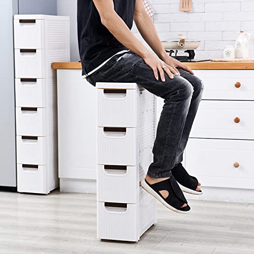 Narrow Storage Drawer Cart, Slim Bathroom Floor Cabinet with Wheels J534094