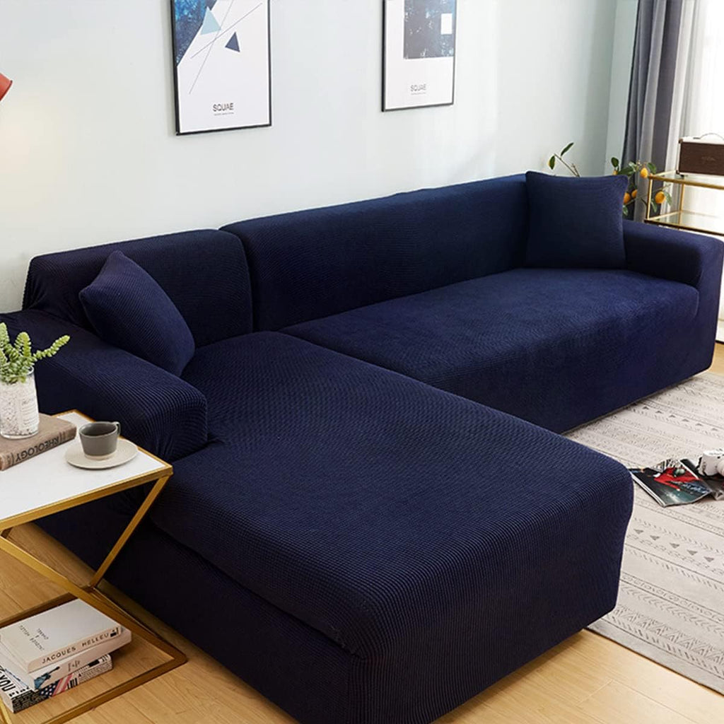 Thick Couch Covers for 1 2 3 4 Seater, Sectional Sofa Sectional Couch Covers L Shape Stretch Slipcover for Living Room Dogs Pets, Washable Durable Furniture Protector Polar Fleece,Royal Blue（4 Seats）