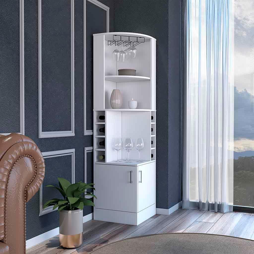 Corner Bar Storage Cabinet with Wine Rack, White Finish Z656213