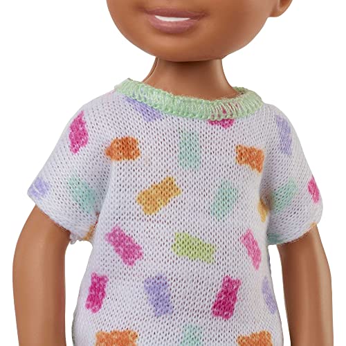 Barbie Chelsea Doll with Long Blonde Hair & Blue Eyes in Purple Flowered Dress A7335
